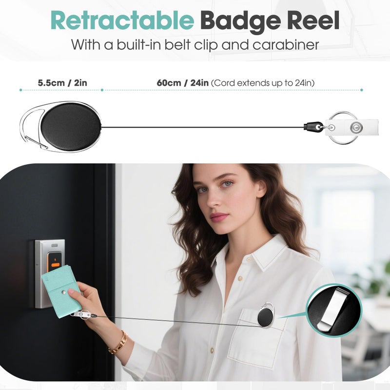ELV Retractable ID Badge Holder with Breakaway Lanyard, Detachable Heavy Duty Badge Reel, RFID Blocking Card Holder Wallet, Keychain, for Office School Business Security Staff Men Women - Mint - Image 4